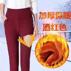 Old autumn pants pants waist size plus winter pants middle-aged mother velvet Leggings wear thick No pilling, no fading Wine red