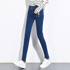Korean skinny slim slim elastic velvet jeans women age 2017 feet thick all-match new trousers 31 yards 012 blue trousers