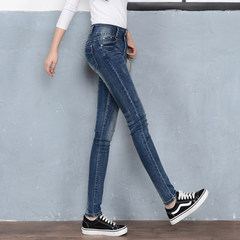 Korean skinny slim slim elastic velvet jeans women age 2017 feet thick all-match new trousers 31 yards 3937 dark blue trousers