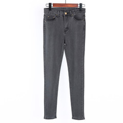 Korean students nine female waist jeans pants fat mm size Stretch Skinny pencil pants feet Note: 200 Jin can be worn Smoke grey (without broken holes)