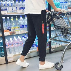 Red Net BF Harajuku wind pants men nine feet - slim trend of Korean Reds Lin Wanwan with shorts M Zipper corduroy black