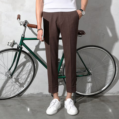 Nine small slim trousers male suit pants pants feet long thin section of 9 Korean summer leisure trend stretch 3XL Coffee