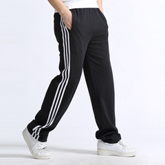 New winter and winter Plush men's sports pants, casual slacks, cotton thin straight cylinder, elastic pants, big code pants The spring and autumn section L suggested 100-130 catties Black trousers in three bars