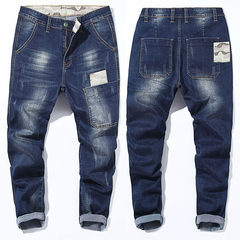 Fat star, big size men's pants, spring and autumn fat, stretch pants, jeans, Haren's feet 46 (about 280 pounds) Navy Blue