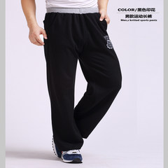 Sports pants in autumn and winter plus cashmere men's trousers, loose straight cylinder casual pants, four cotton thin, add fat XL Cashmere XXL160-200 Jin Black prints