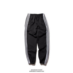 Europe and the United States high street in red tide net bars vintage sports leisure pants for men and women section BF wind Wu Yifan with pants S High Street Black