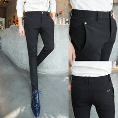 2017 spring and autumn men's casual pants male Korean trousers pants suit small slim hair stylist pants tide 30 (self cultivation version) Black pants 407-