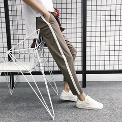 The autumn wind port side nine white male pants slim Haren pants all-match youth sports pants. 3XL Coffee