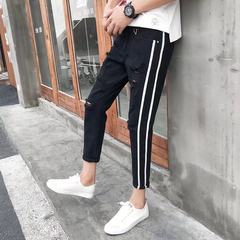 The fall of nine feet of Haren's casual jeans men loose straight pants all-match trend of Korean Students 27 S code #911 hole black