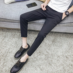 In the autumn of 2017 British men's casual pants male Korean slim pants pants pants with nine young small velvet Thirty-four Black nine point pants (pure color)
