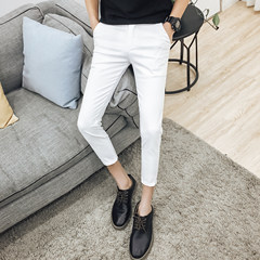 In the autumn of 2017 British men's casual pants male Korean slim pants pants pants with nine young small velvet Thirty-four White nine pants (pure color)