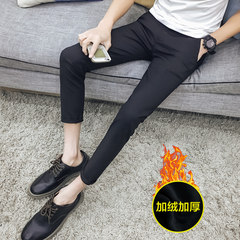 In the autumn of 2017 British men's casual pants male Korean slim pants pants pants with nine young small velvet Thirty-four Black Cashmere nine pants