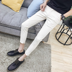 In the autumn of 2017 British men's casual pants male Korean slim pants pants pants with nine young small velvet Thirty-four Beige nine point pants (pure color)