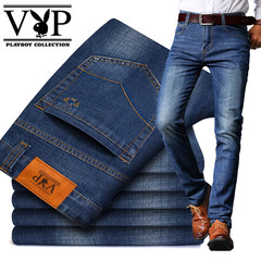 Autumn autumn and winter high waisted jeans dandy boy loose straight youth business casual elastic male pants 35 yards (2.75 feet) genuine VIP 3123# [2 pieces with the same paragraph]