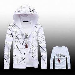 Men's 2017 fall youth leisure jacket collocation denim jeans a suit of men's clothing tide Jacket L+ pants 29 One piece messy English white + Long Sleeve T-Shirt