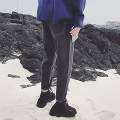 Haren winter jeans male slacks men all-match slim pants trend of Korean youth wind source S black