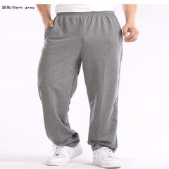 Sports pants in autumn and winter plus cashmere men's trousers, loose straight cylinder casual pants, four cotton thin, add fat XL Cashmere XXL160-200 Jin Dark grey