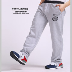 Sports pants in autumn and winter plus cashmere men's trousers, loose straight cylinder casual pants, four cotton thin, add fat XL Cashmere XXL160-200 Jin Printed grey