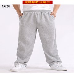 Sports pants in autumn and winter plus cashmere men's trousers, loose straight cylinder casual pants, four cotton thin, add fat XL The spring and autumn section L suggested 100-130 catties Grey (solid color)