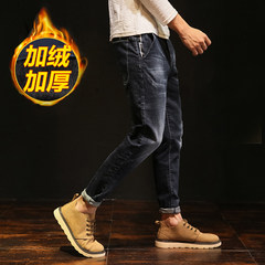 Autumn and winter plus thick black jeans, men's stretch pants, youth casual loose feet, Haren pants man 31 yards D033 [Plush money]