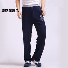 Winter and winter sports pants, men's trousers straight tube loose, add fertilizer, add cashmere thickening pants, pants pants men's big men's clothing Summer thin paragraph L proposal (105-135 Jin) Printing dark blue