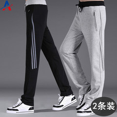 Sports pants, men's autumn, new Korean style straight pants, young cotton big size trousers, men's loose trousers 3XL Free combination of single remarks