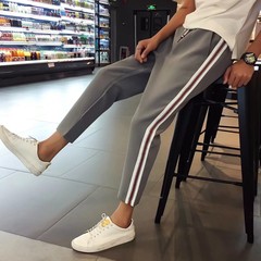 Summer casual shorts 5 pants pants color embroidery movement trend of Korean youth 5 autumn trousers S Ribbon grey nine points