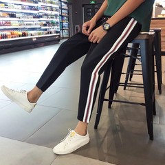 Summer casual shorts 5 pants pants color embroidery movement trend of Korean youth 5 autumn trousers S Ribbon black nine points