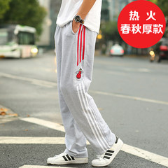 Spring and autumn thick sports trousers male fat XL leisure pants stretch Wei fat loose straight fat pants tide L [recommendation 100-130 Jin wear] B — gray autumn winter