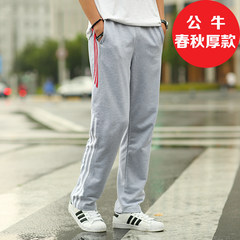 Spring and autumn thick sports trousers male fat XL leisure pants stretch Wei fat loose straight fat pants tide L [recommendation 100-130 Jin wear] A — gray autumn winter