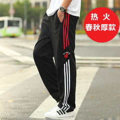 Spring and autumn thick sports trousers male fat XL leisure pants stretch Wei fat loose straight fat pants tide L [recommendation 100-130 Jin wear] B — black autumn winter