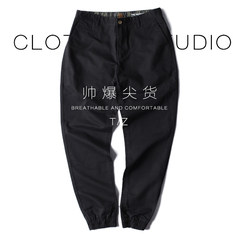 Hidden "male Jogger Pants casual ankle banded pants pants feet jogging pants foot tide brand collection overalls 3XL black