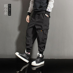 "BeeDee" American casual pants Japanese Harajuku Street loose tooling pocket trend Wei pants M Suede Black