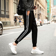 Slim casual pants with thick Velvet Pants. Haren male feet long pants pants students fall upon the tide 3XL Side two bar casual pants [autumn no velvet]