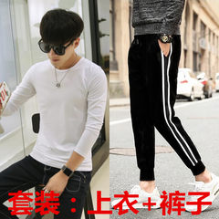Slim casual pants with thick Velvet Pants. Haren male feet long pants pants students fall upon the tide 3XL Two bar leisure pants + white long T [autumn no velvet]