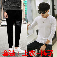 Slim casual pants with thick Velvet Pants. Haren male feet long pants pants students fall upon the tide 3XL Leather three rod + white long T [autumn no velvet]