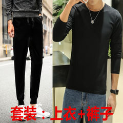 Slim casual pants with thick Velvet Pants. Haren male feet long pants pants students fall upon the tide 3XL Leather rope leisure pants + black long T [autumn no velvet]