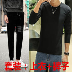 Slim casual pants with thick Velvet Pants. Haren male feet long pants pants students fall upon the tide 3XL Leather three rod + black long T [autumn no velvet]