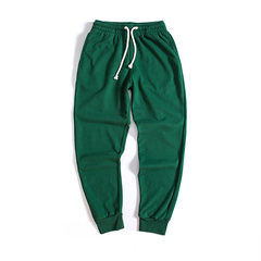 Colored cotton casual trousers spring movement Wei feet long pants slim ankle banded pants students solid tide 3XL green