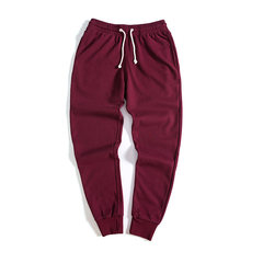 Colored cotton casual trousers spring movement Wei feet long pants slim ankle banded pants students solid tide 3XL Red wine