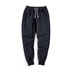 Colored cotton casual trousers spring movement Wei feet long pants slim ankle banded pants students solid tide 3XL All black
