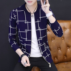 Knitting cardigan coat male age 2017 new trend of men's jacket sweater Mao Yinan slim. 3XL WE9311 navy blue