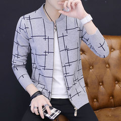 Knitting cardigan coat male age 2017 new trend of men's jacket sweater Mao Yinan slim. 3XL WE9311 gray