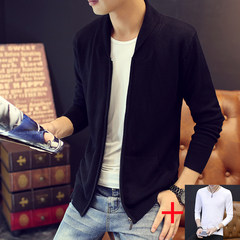 2017 men fall coat sweater knit cardigan new trend of Korean men's slim long sleeved spring jacket 165/M 8815 black
