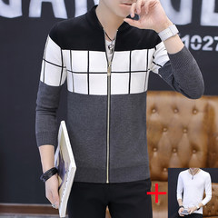 2017 men fall coat sweater knit cardigan new trend of Korean men's slim long sleeved spring jacket 165/M Black