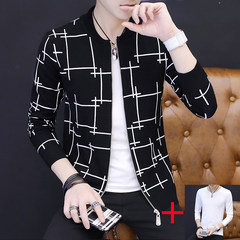 2017 men fall coat sweater knit cardigan new trend of Korean men's slim long sleeved spring jacket 165/M WE9311 black