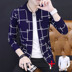 2017 men fall coat sweater knit cardigan new trend of Korean men's slim long sleeved spring jacket 165/M WE9311 navy blue