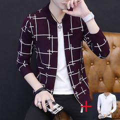 2017 men fall coat sweater knit cardigan new trend of Korean men's slim long sleeved spring jacket 165/M We9311 red wine