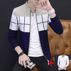2017 men fall coat sweater knit cardigan new trend of Korean men's slim long sleeved spring jacket 165/M Beige