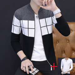 2017 men fall coat sweater knit cardigan new trend of Korean men's slim long sleeved spring jacket 165/M On the dark